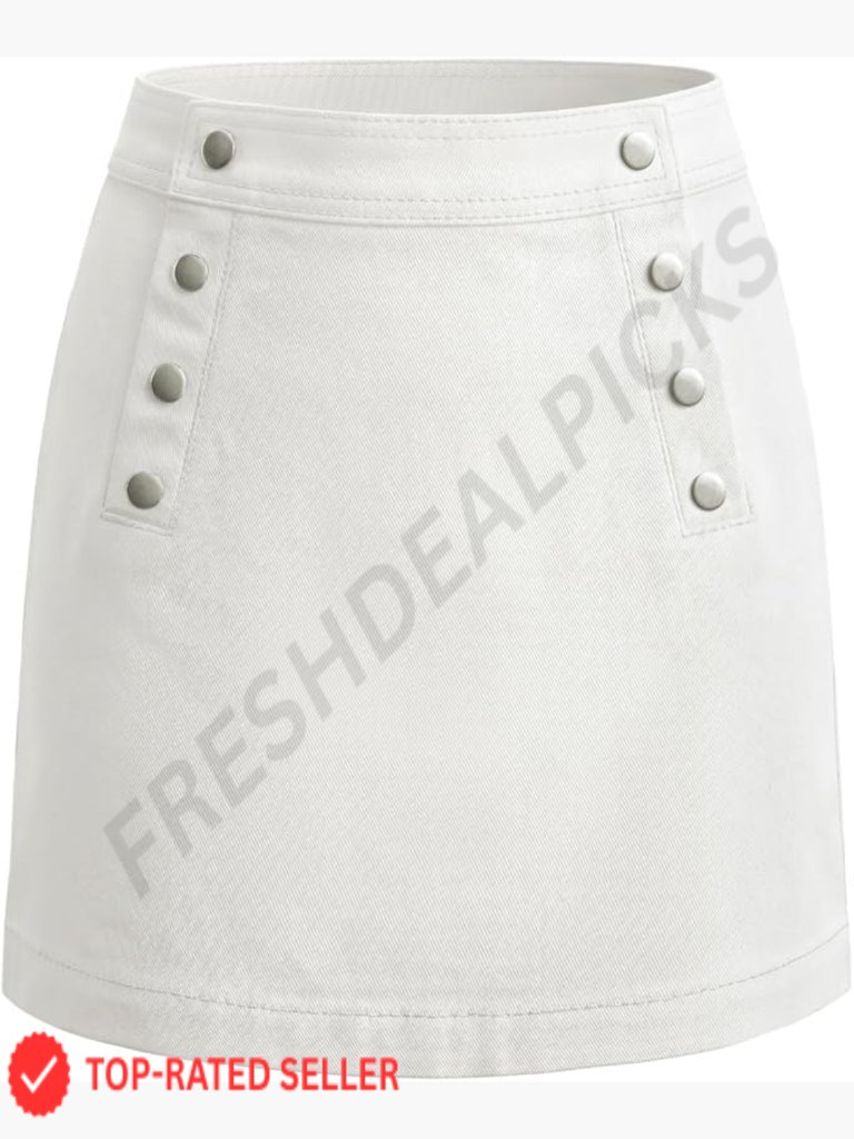 Denim Mini Skirt High Waisted Button Front Sailor Style Retro Chic Casual